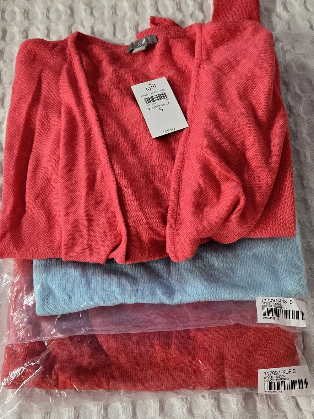 (3) J. Jill Women's Red Open-Front Sweater Linen And Cotton Lightweight Cardigan